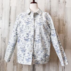 New Identity White Blue Floral L Jacket Cottage Coquette Boho 100% Cotton Casual